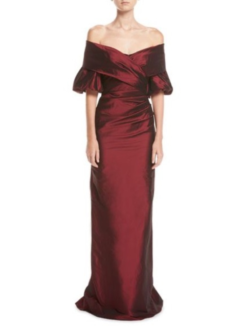 Rickie Freeman for Teri Jon
Off-the-Shoulder Portrait Puff-Sleeve Taffeta Sz 14